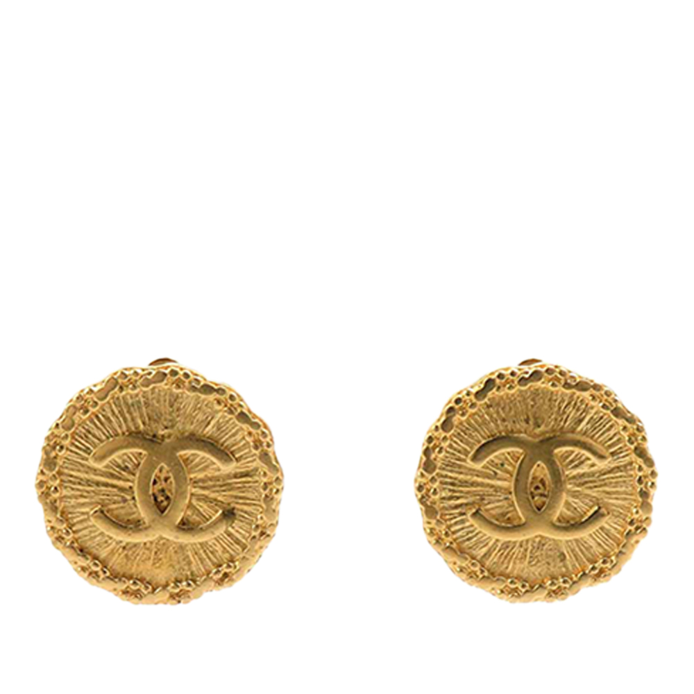 Pre-Loved Chanel CC Gold Plated Sunburst Round Clip On Earrings
